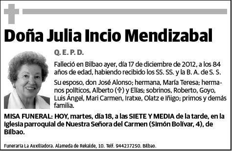 INCIO MENDIZABAL,JULIA