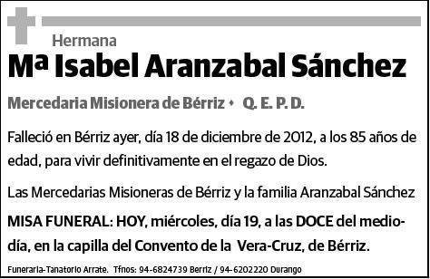 ARANZABAL SANCHEZ,HERMANA Mª ISABEL