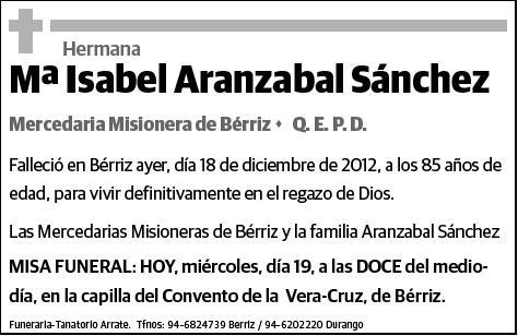 ARANZABAL SANCHEZ,HERMANA Mª ISABEL