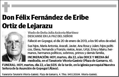 FERNANDEZ DE ERIBE ORTIZ DE LEJARAZU,FELIX