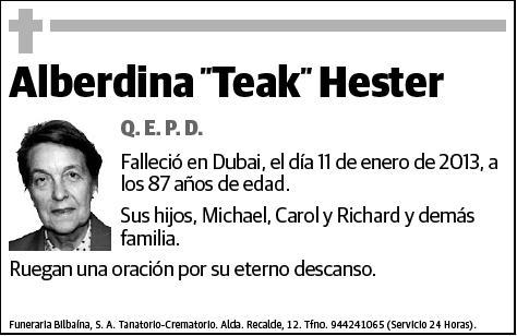 'TEAK' HESTER,ALBERDINA