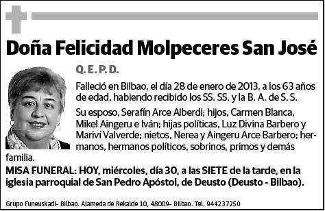 MOLPECERES SAN JOSE,FELICIDAD