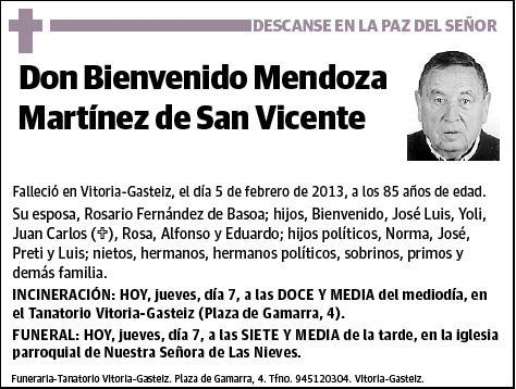 MENDOZA MARTINEZ DE SAN VICENTE,BIENVENIDO