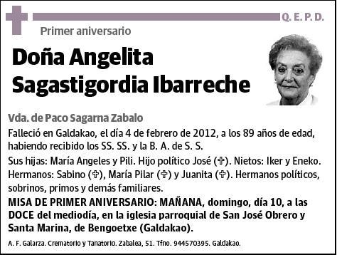 SAGASTIGORDIA IBARRECHE,ANGELITA