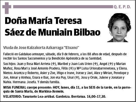 SAEZ DE MUNIAIN BILBAO,MARIA TERESA