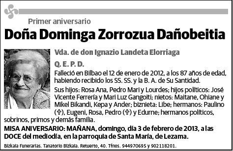 ZORROZUA DAÑOBEITIA,DOMINGA