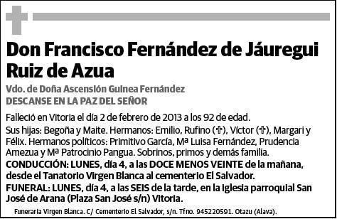 FERNANDEZ DE JAUREGUI RUIZ DE AZUA,FRANCISCO