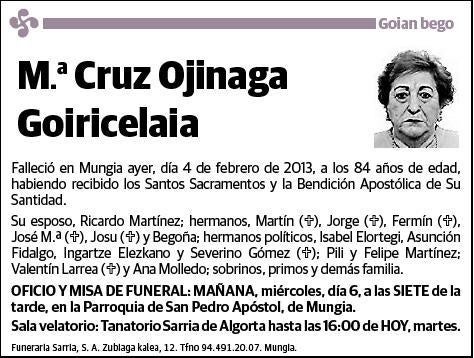 OJINAGA GOIRICELAIA,MARIA CRUZ