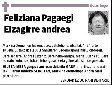 PAGAEGI EIZAGIRRE,FELIZIANA