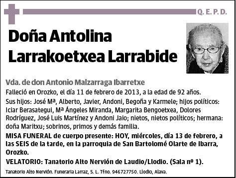 LARRAKOETXEA LARRABIDE,ANTOLINA