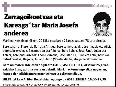 ZARRAGOIKOETXEA ETA KAREAGA,MARIA JOSEFA