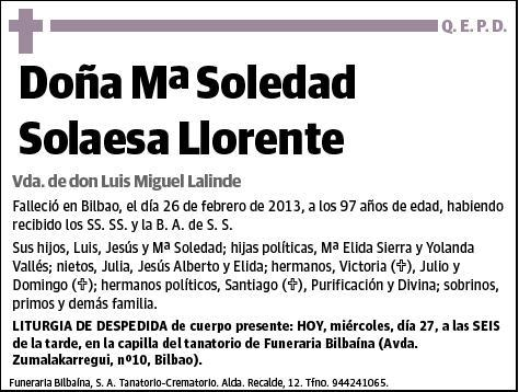 SOLAESA LLORENTE,Mª SOLEDAD