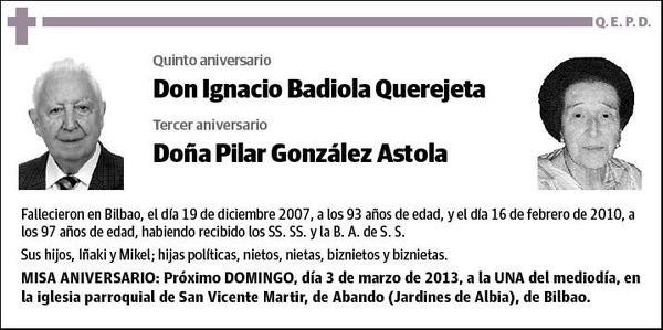 BADIOLA QUEREJETA Y PILAR GONZALEZ ASTOLA,IGNACIO