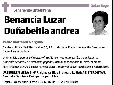 LUZAR DUÑABEITIA,BENANCIA