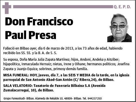 PAUL PRESA,FRANCISCO