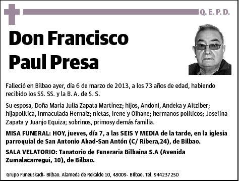 PAUL PRESA,FRANCISCO