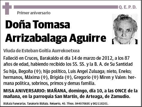 ARRIZABALAGA AGUIRRE,TOMASA