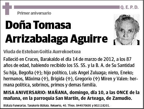 ARRIZABALAGA AGUIRRE,TOMASA