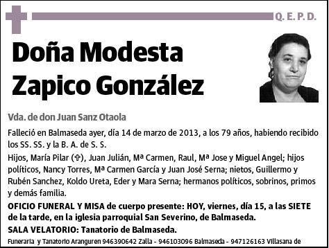 ZAPICO GONZALEZ,MODESTA