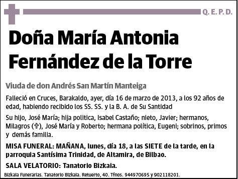 FERNANDEZ DE LA TORRE,MARIA ANTONIA