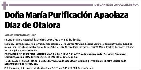 APAOLAZA DIAZ DE OTALORA,MARIA PURIFICACION