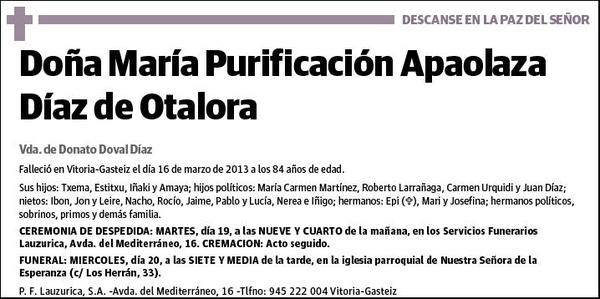 APAOLAZA DIAZ DE OTALORA,MARIA PURIFICACION