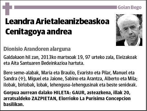 ARIETALEANIZBEASKOA CENITAGOYA,LEANDRA