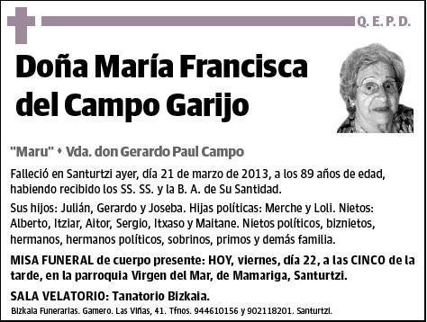 DEL CAMPO GARIJO,MARIA FRANCISCA