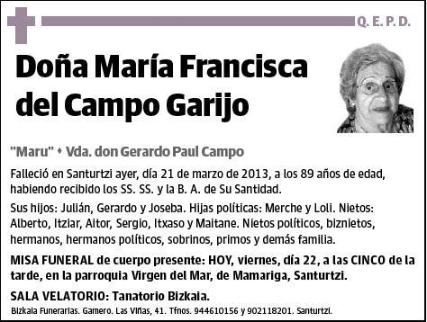 DEL CAMPO GARIJO,MARIA FRANCISCA