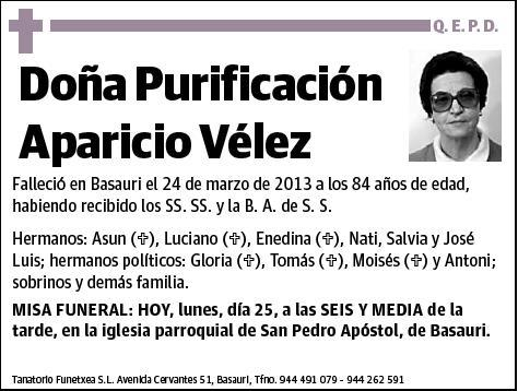 APARICIO VELEZ,PURIFICACION