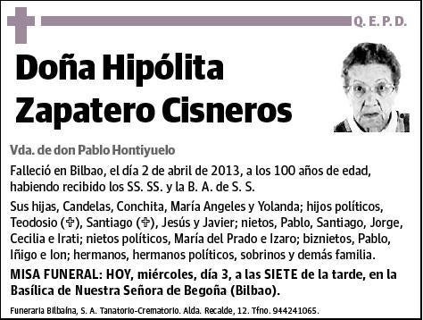 ZAPATERO CISNEROS,HIPOLITA