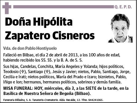 ZAPATERO CISNEROS,HIPOLITA