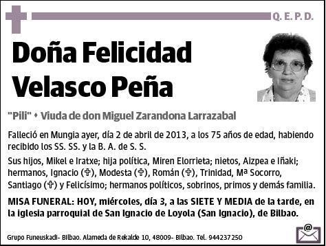 VELASCO PEÑA,FELICIDAD