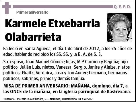 ETXEBARRIA OLABARRIETA,KARMELE