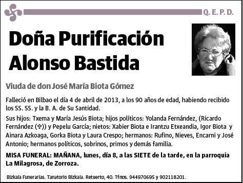 ALONSO BASTIDA,PURIFICACION