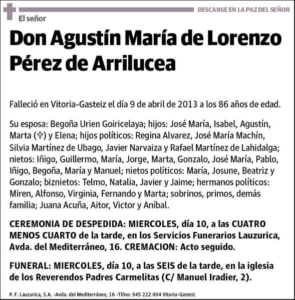 DE LORENZO PEREZ DE ARRILUCEA,AGUSTIN MARIA