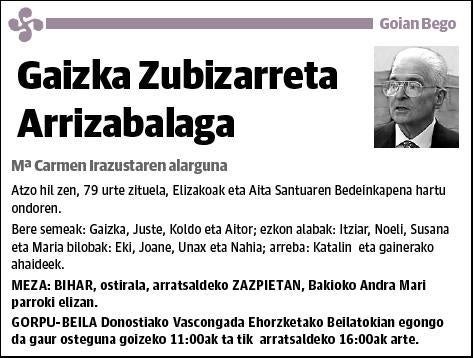 ZUBIZARRETA ARRIZABALAGA,GAIZKA