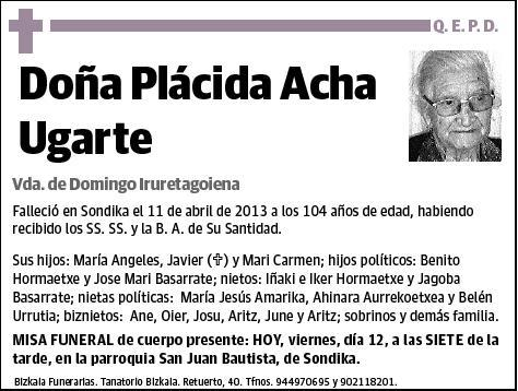 ACHA UGARTE,PLACIDA