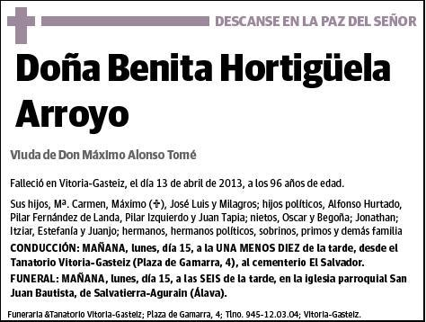 HORTIGÜELA ARROYO,BENITA