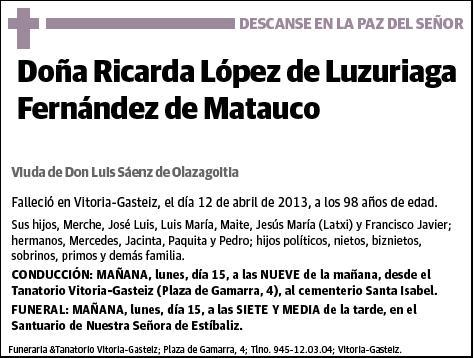 L DE LUZURIAGA F DE MATAUCO,RICARDA