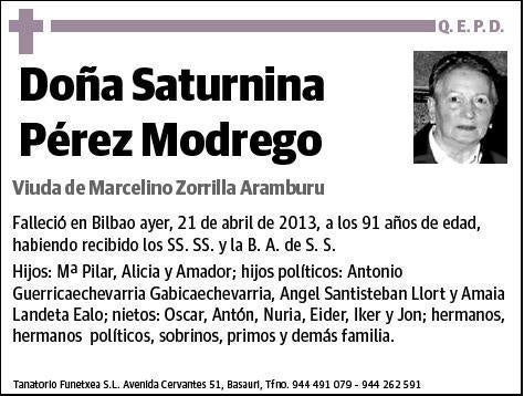 PEREZ MODREGO,SATURNINA