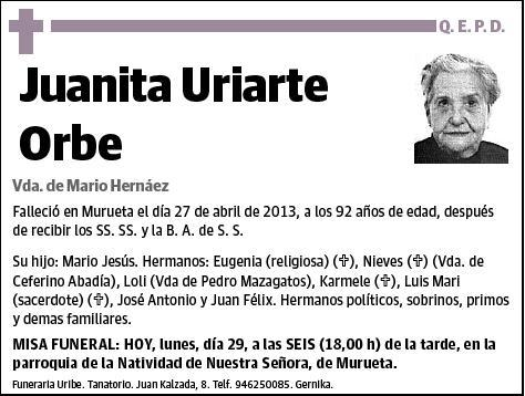 URIARTE ORBE,JUANITA