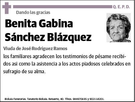 SANCHEZ BLAZQUEZ,BENITA GABINA