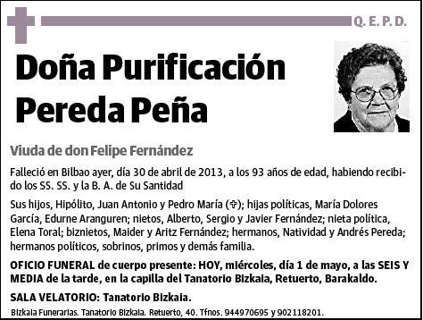 PEREDA PEÑA,PURIFICACION