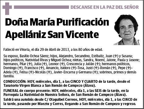 APELLANIZ SAN VICENTE,MARIA PURIFICACION