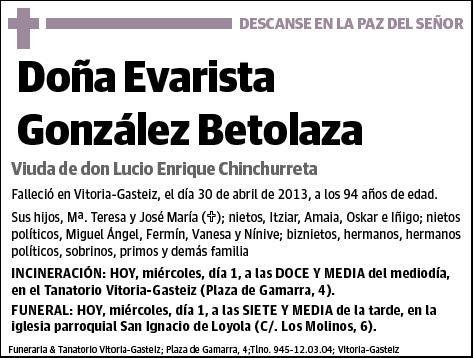 GONZALEZ BETOLAZA,EVARISTA