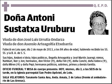 SUSTATXA URUBURU,ANTONI