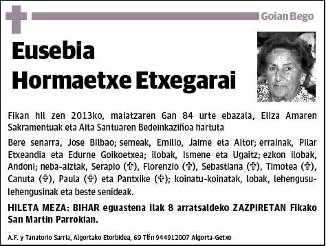 HORMAETXE ETXEGARAI,EUSEBIA