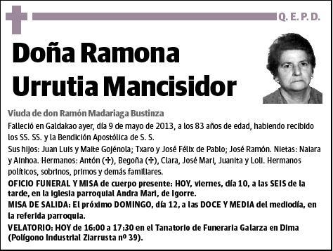 URRUTIA MANCISIDOR,RAMONA