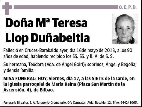 LLOP DUÑABEITIA,Mª TERESA